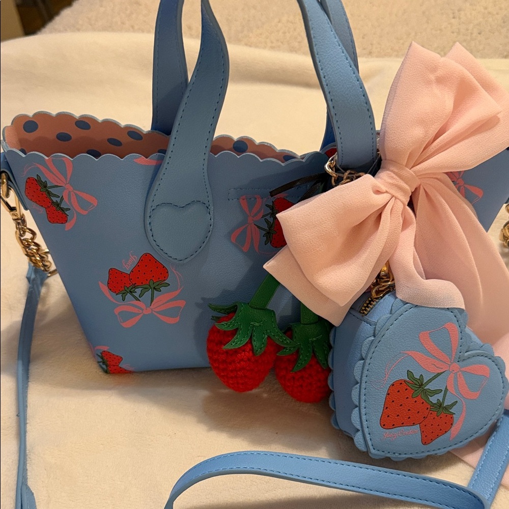 Blue Strawberry Embellished Women's Bag - Picture 3 of 10